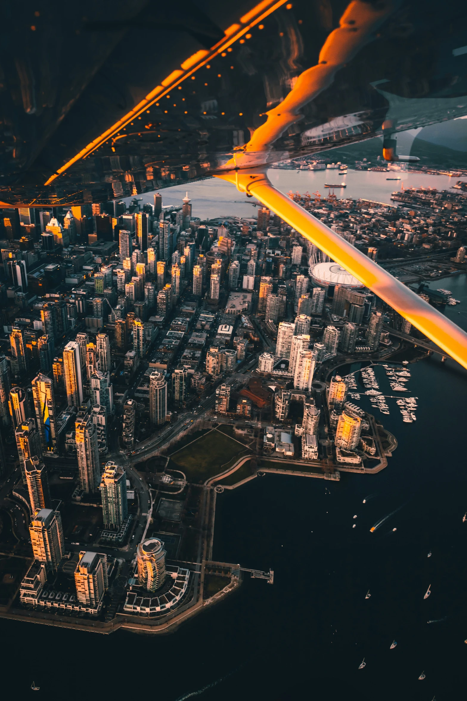 the view of a city from an airplane