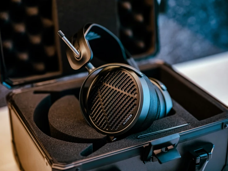 a close up of a microphone inside a case