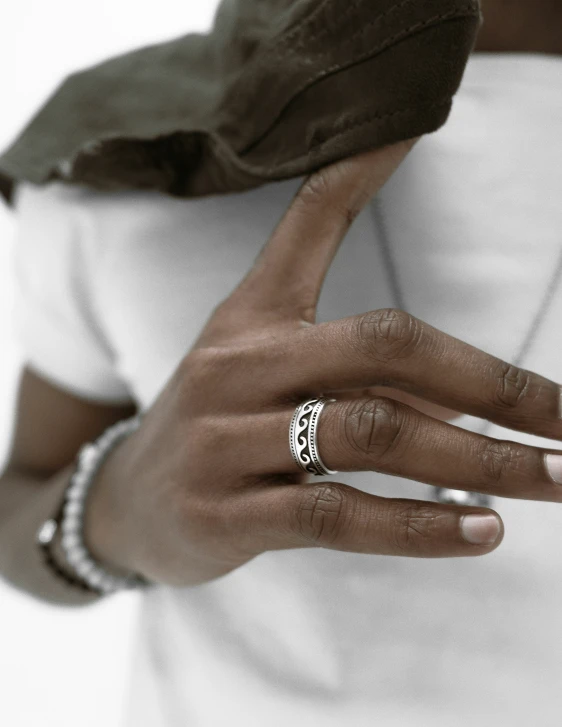 a close up of a person's hand with a ring