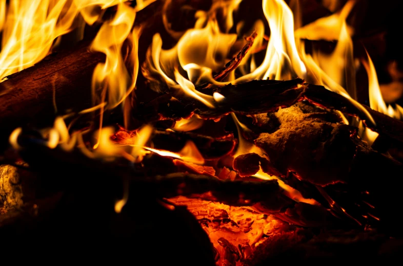 a close up picture of  fire flames in the ground