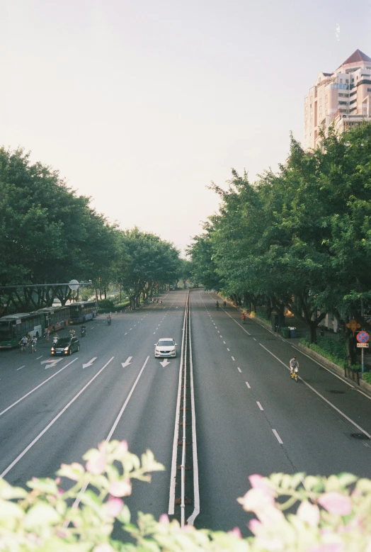 a train track is going through the streets