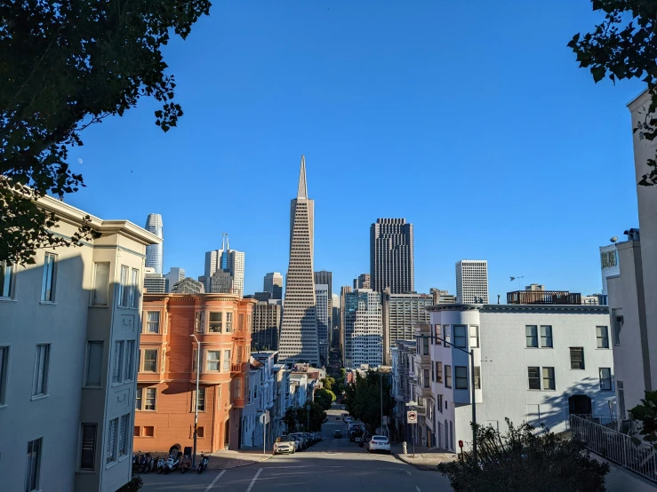 the view of san francisco from an urban street