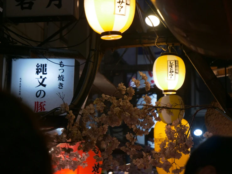 lantern decorations that are hanging over a street