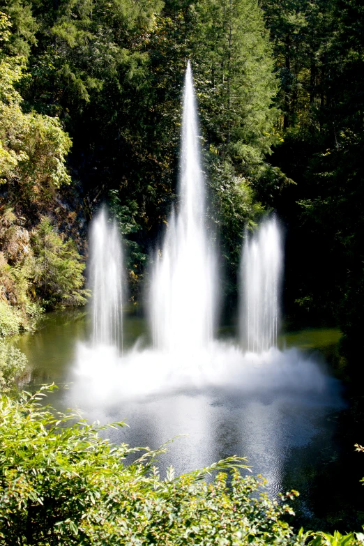 two fountains are floating and making them appear to be in the air