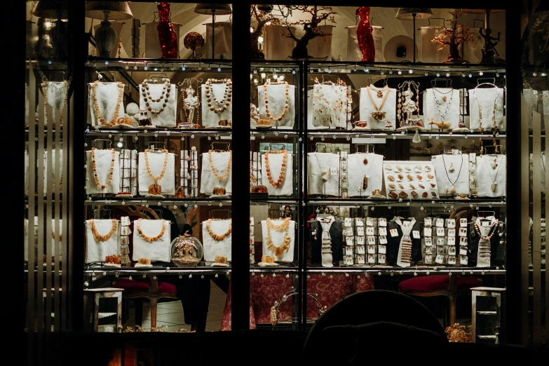 a store display case that has various pieces of clothing on display