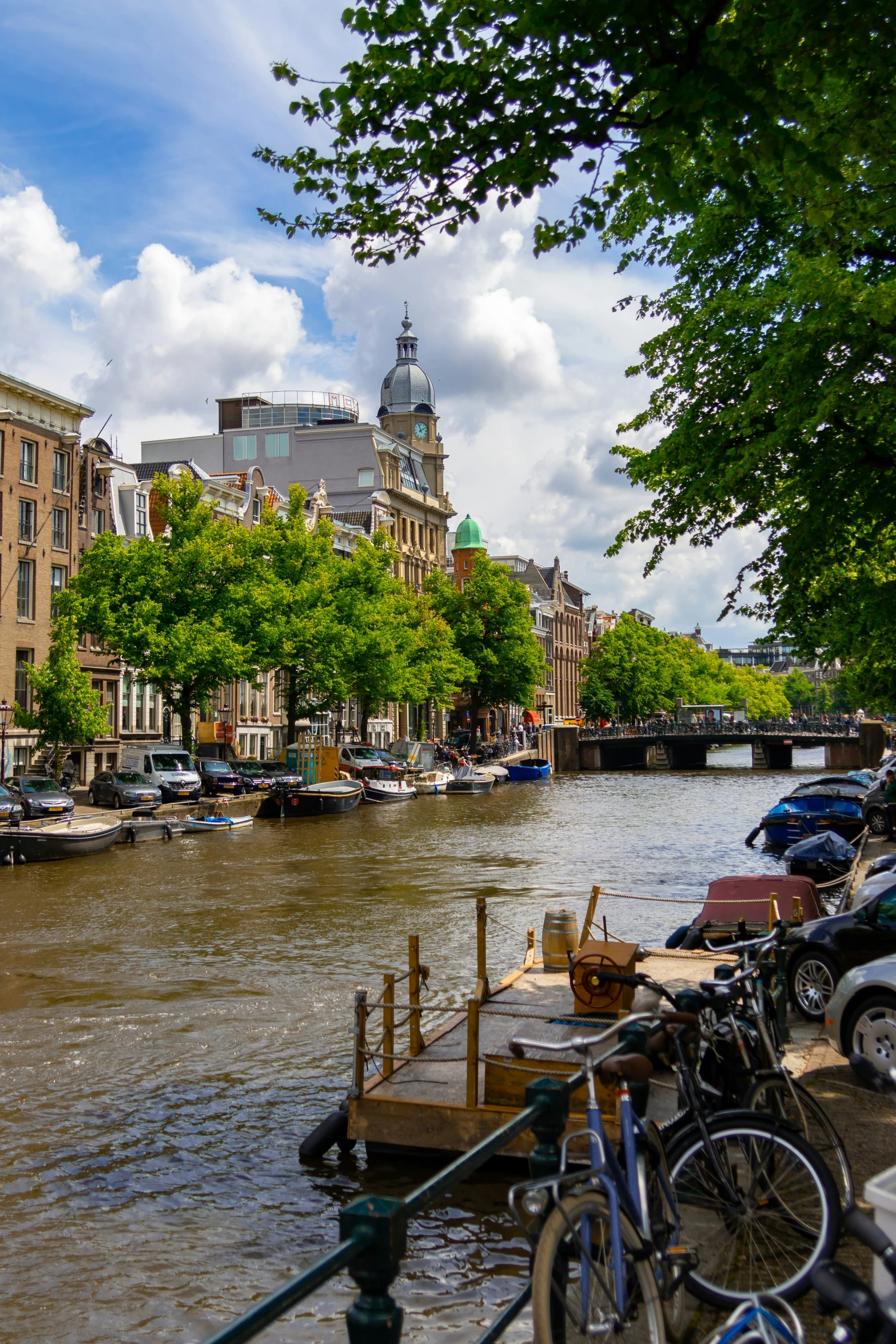 a view of a waterway filled with bikes