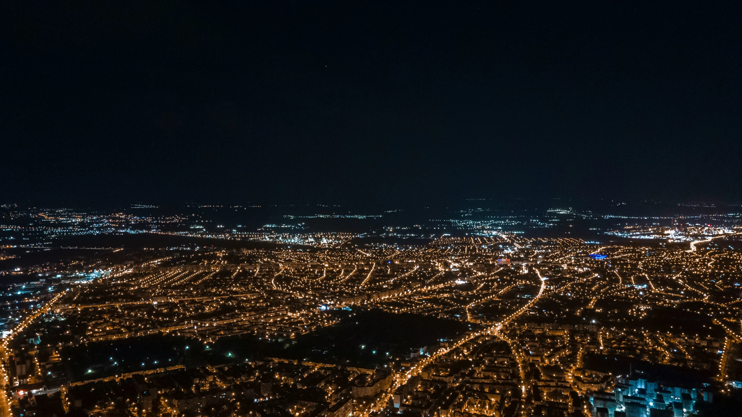 aerial view from a very tall building at night