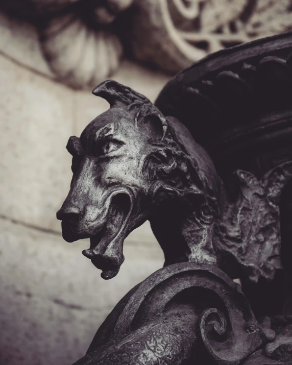 a black and white po of a gargoyle