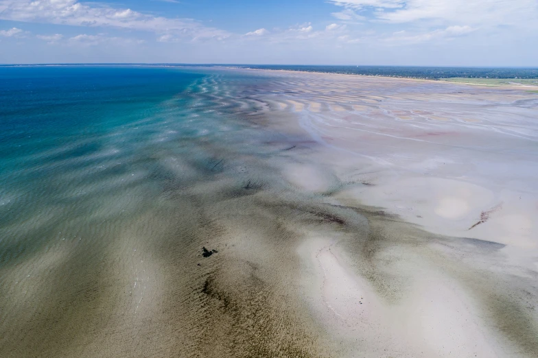 a wide view of a beach, near water