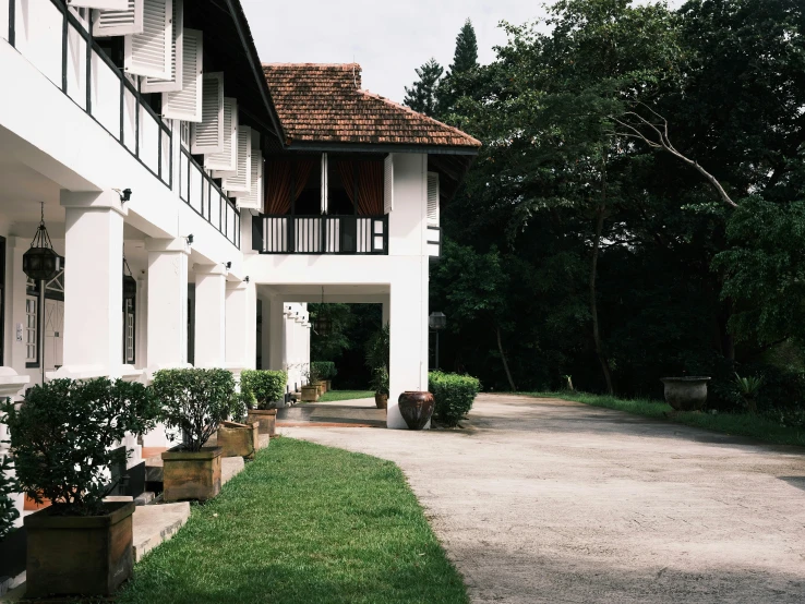 a home in a forest is shown with trees around it