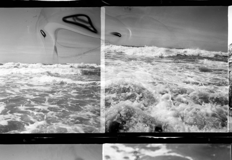four images of surf boards over the water