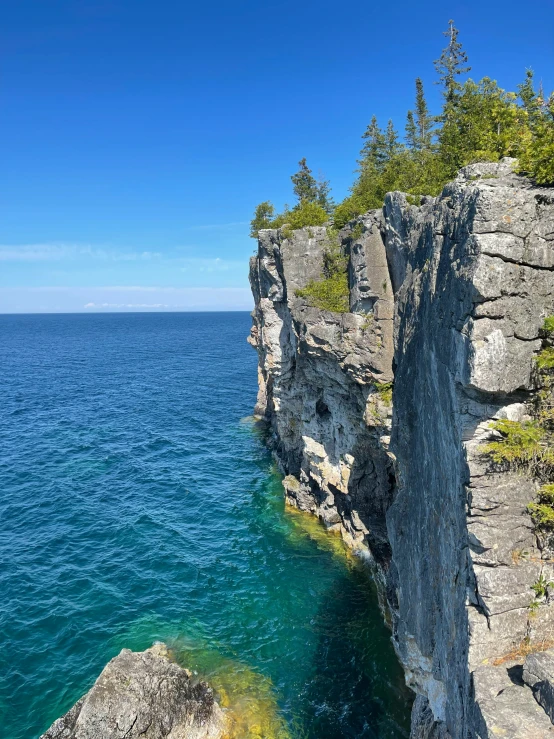 a cliff by the water is very steep