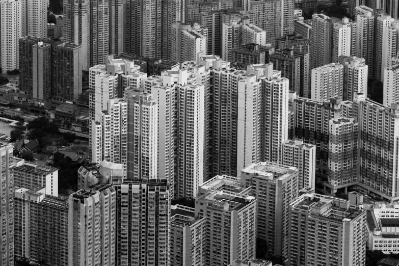 an aerial po of several tall buildings on top of each other