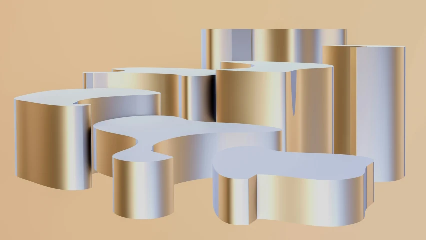 a very futuristic looking abstract drawing of gold bars and stools