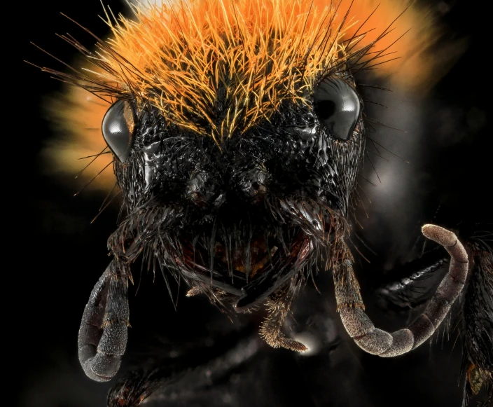 a small black and orange bug is on the ground