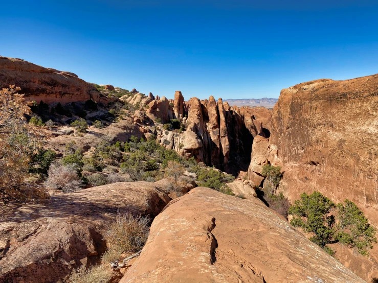 the landscape has small rocks, some with small trees in it and some without