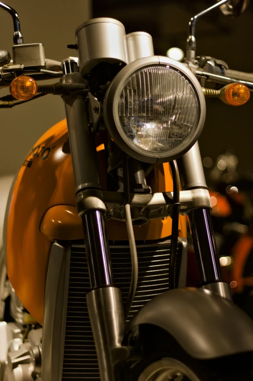 a close up of a motorcycle front end