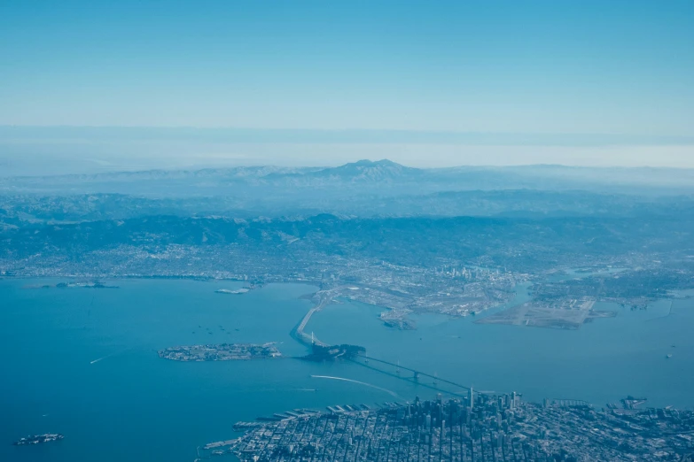 a view of the city skyline from an airplane