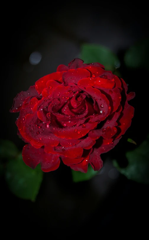 red rose with water drops on its petals