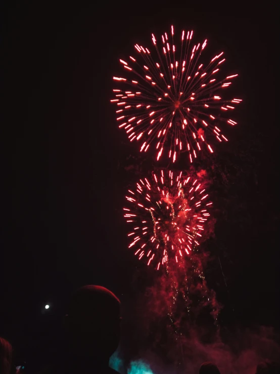 a fireworks displays in the night sky