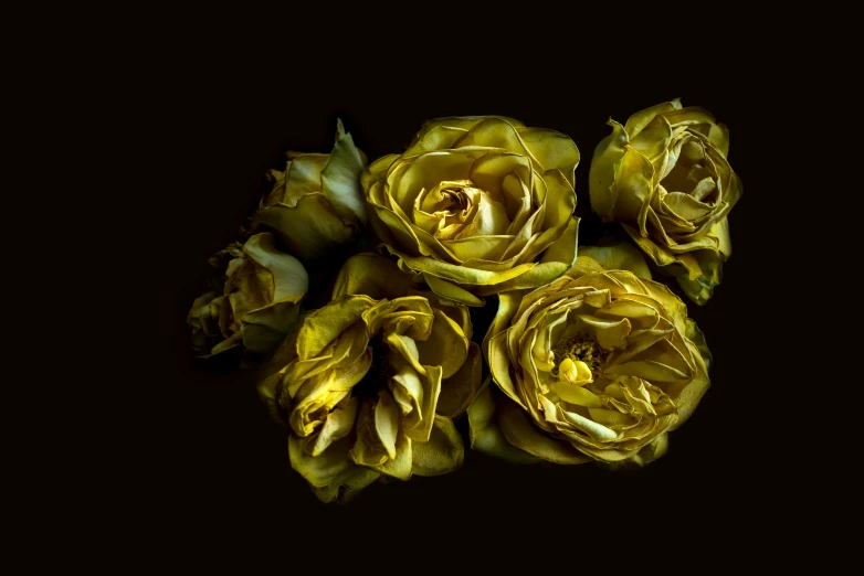 a bunch of yellow roses sitting on top of a table