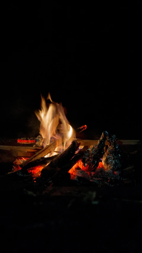 several campfires lit up with orange flames