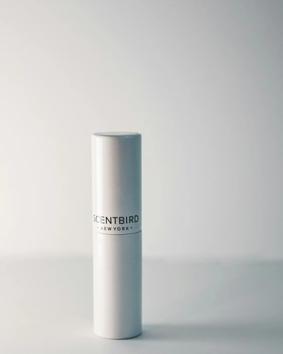 a cylindrical tube sitting in front of a white wall