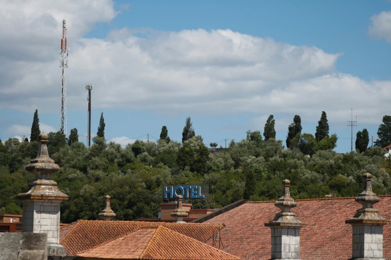 two large towers are shown on top of the buildings