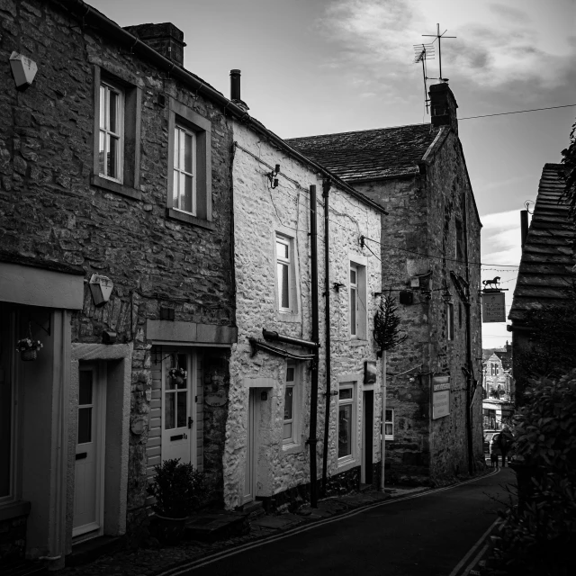 a black and white po of some old buildings