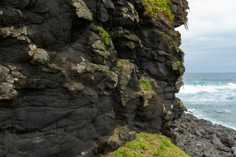 there is a piece of green moss on the rock