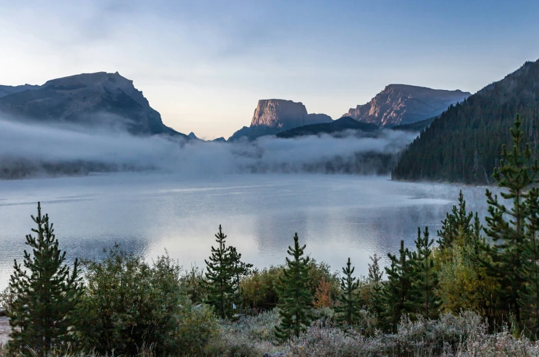 the fog on a lake is seen in this po