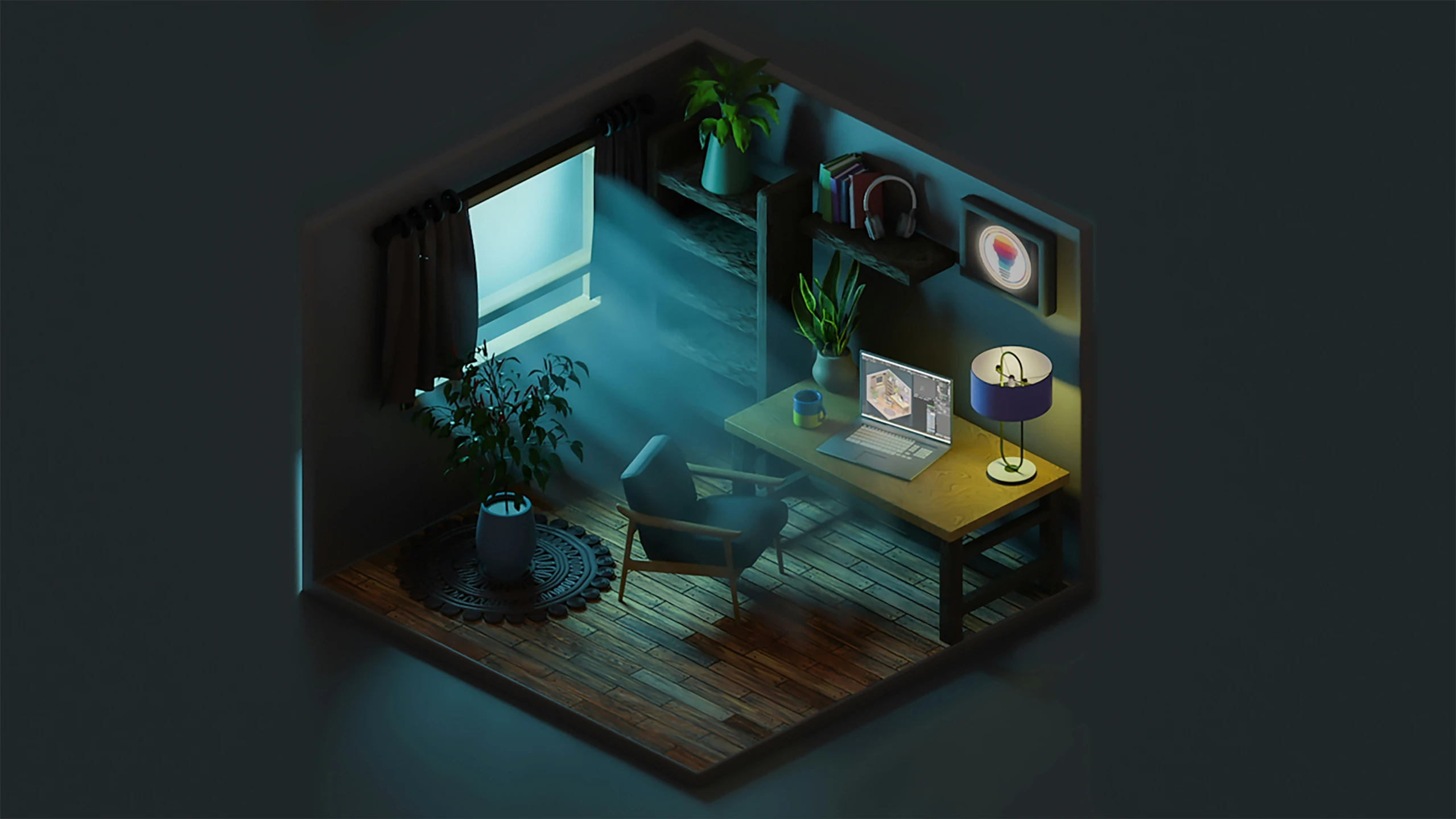 3d image of home room from above