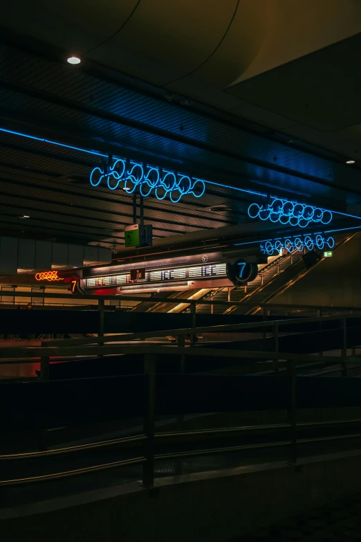 the lights of an airport are lit up brightly