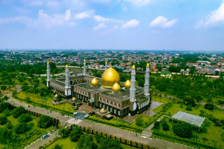 the view of a islamic structure in an aerial po