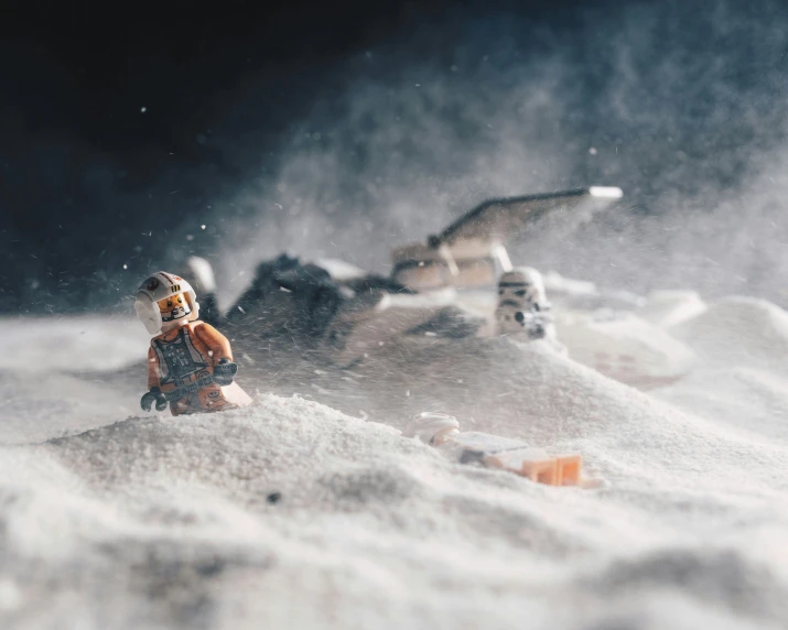 a lego star wars character stands alone in snow