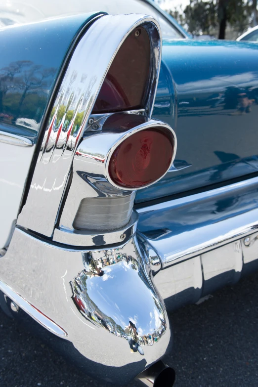 chrome plated tailgates and emblems on a classic car