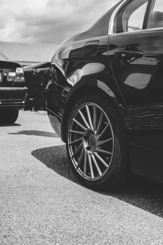 a close up s of a car with its ke rims missing