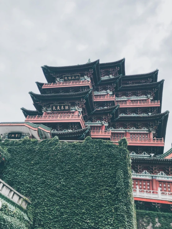 an elaborate building is shown with ivy growing all around