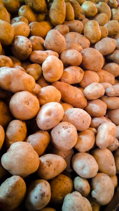 group of fresh potatoes stacked on top of each other