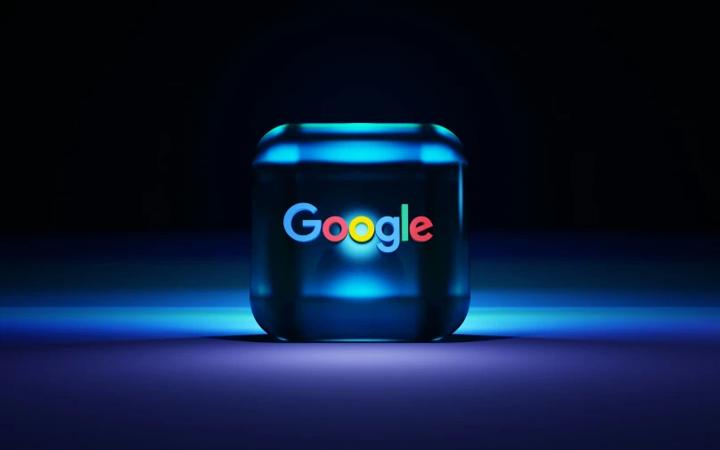 a blue can with the google logo glowing on it