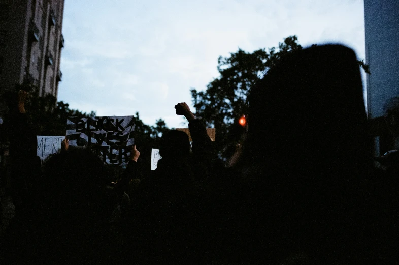 silhouettes of people holding up camera - like objects in the air