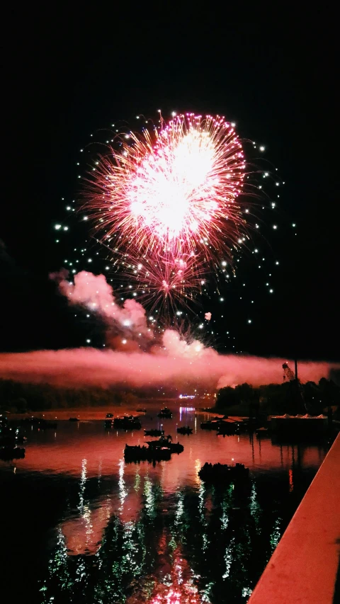 fireworks and water reflection of reflection in the water