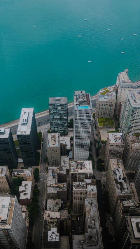 a cityscape is overlooking the large body of water