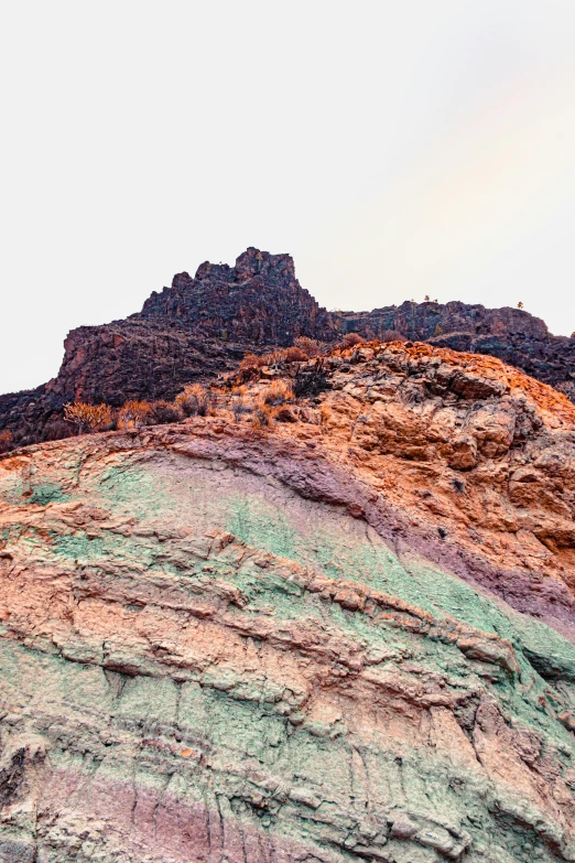 a couple of very tall mountains with very colorful vegetation