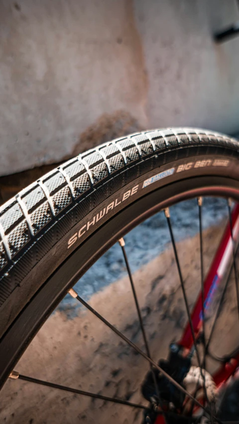 a close up of the tire of a bicycle