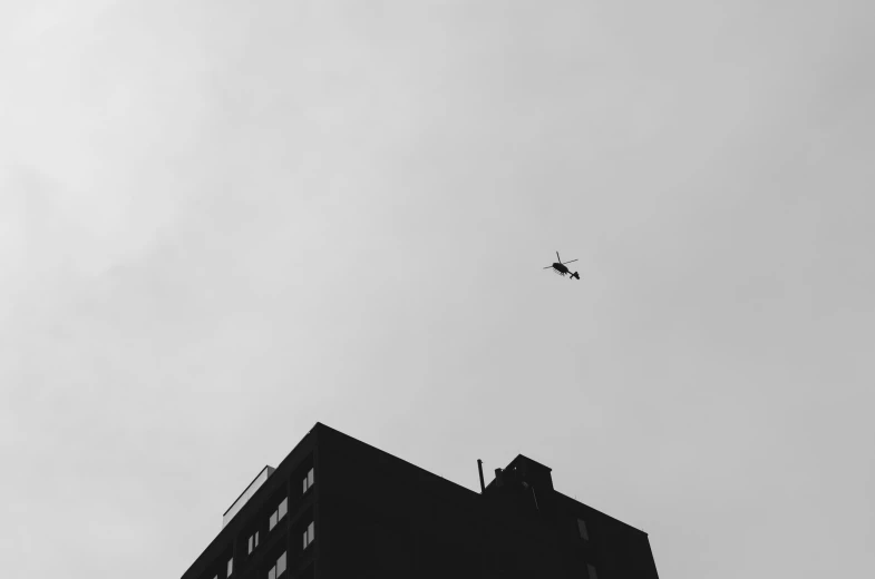 a black and white po of the top of a building