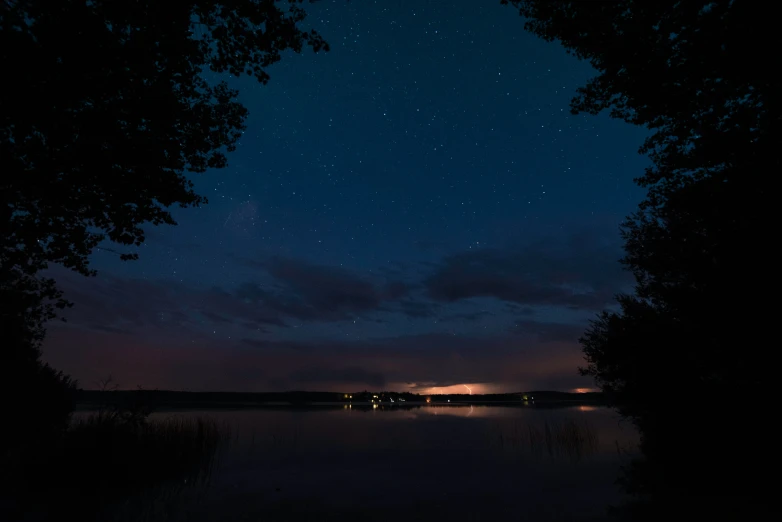 view of the stars at night from across the lake