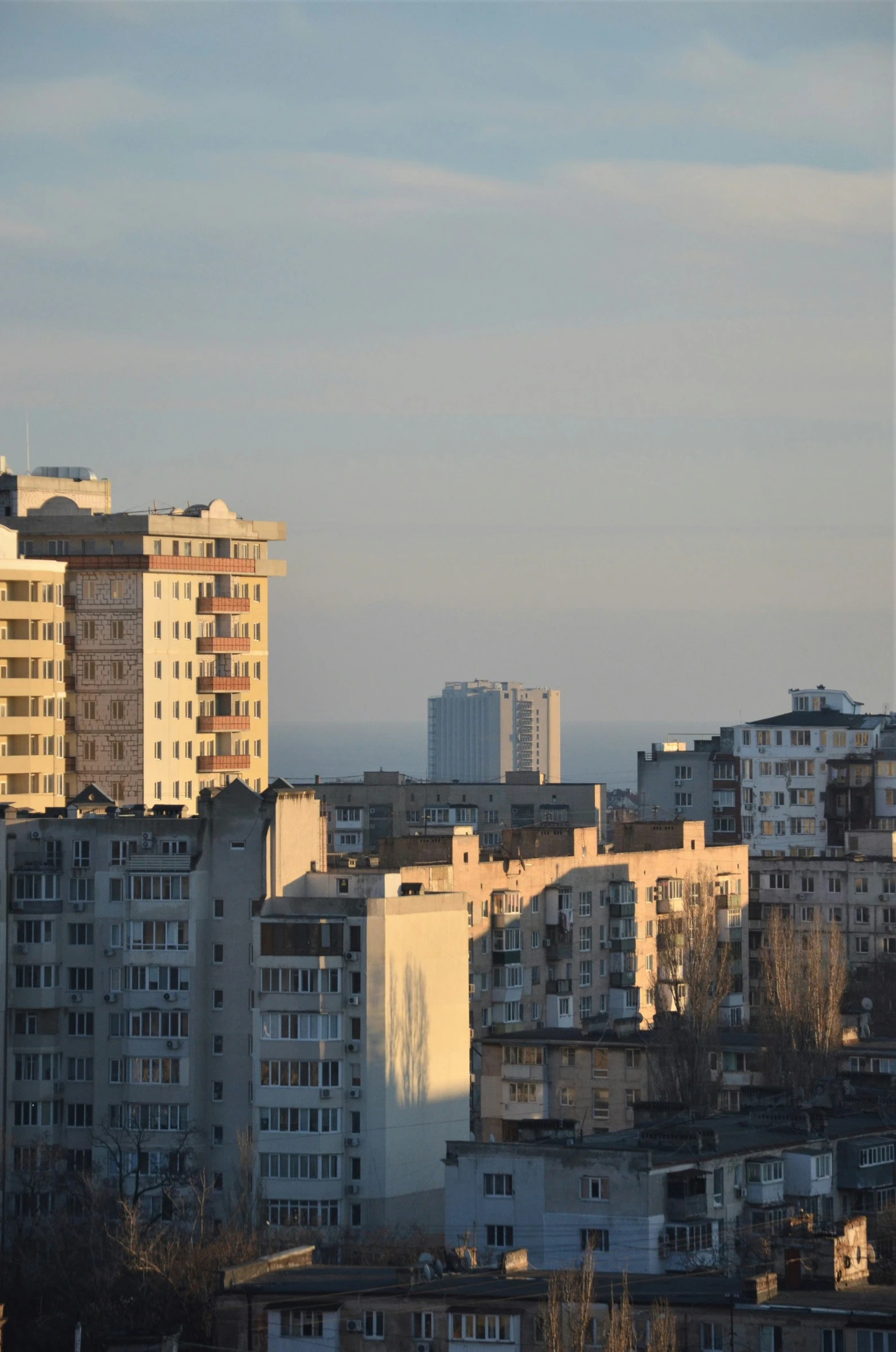 several large building towering over a city