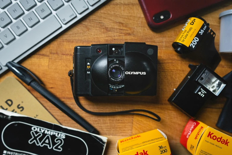 a camera sits on top of a desk