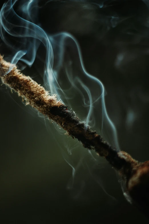 a close up of smoke coming out of a long rope